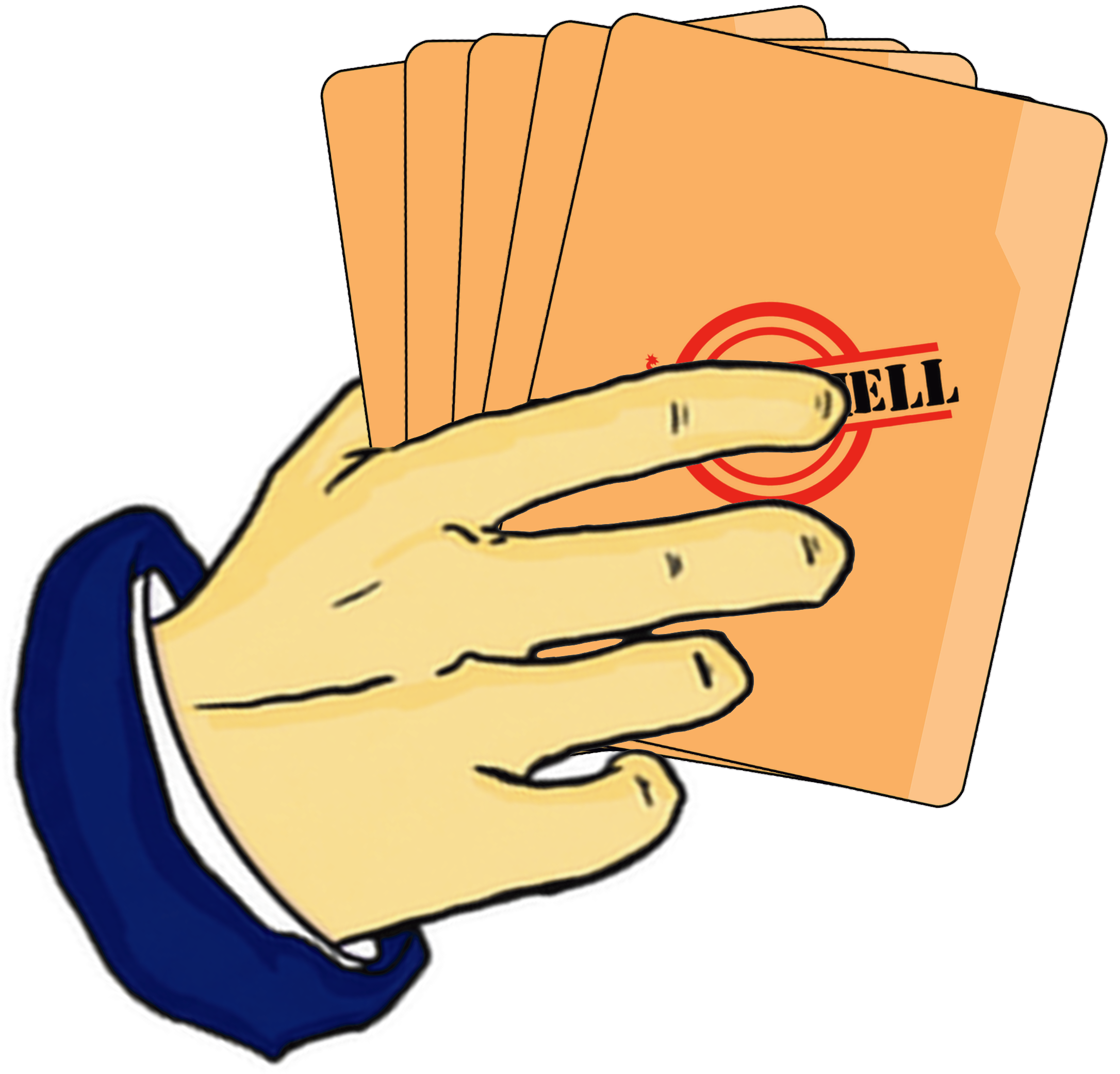 5 action cards fanned out like in a hand